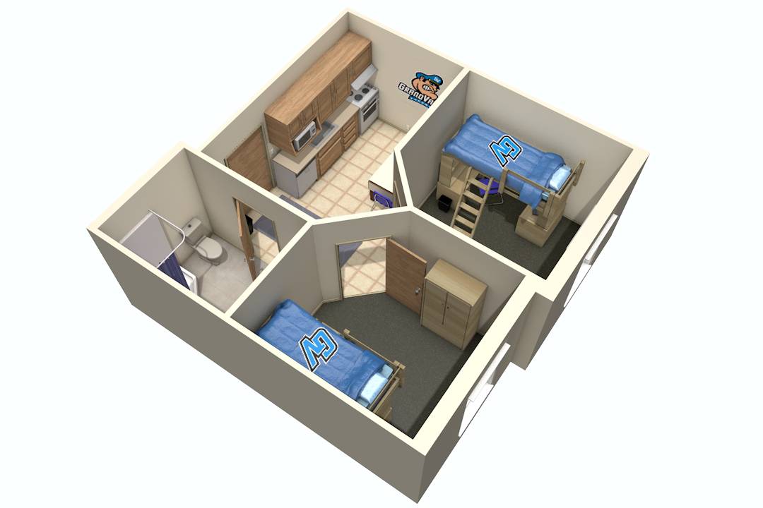 Floor plan for two-bedroom apartment-style housing.
